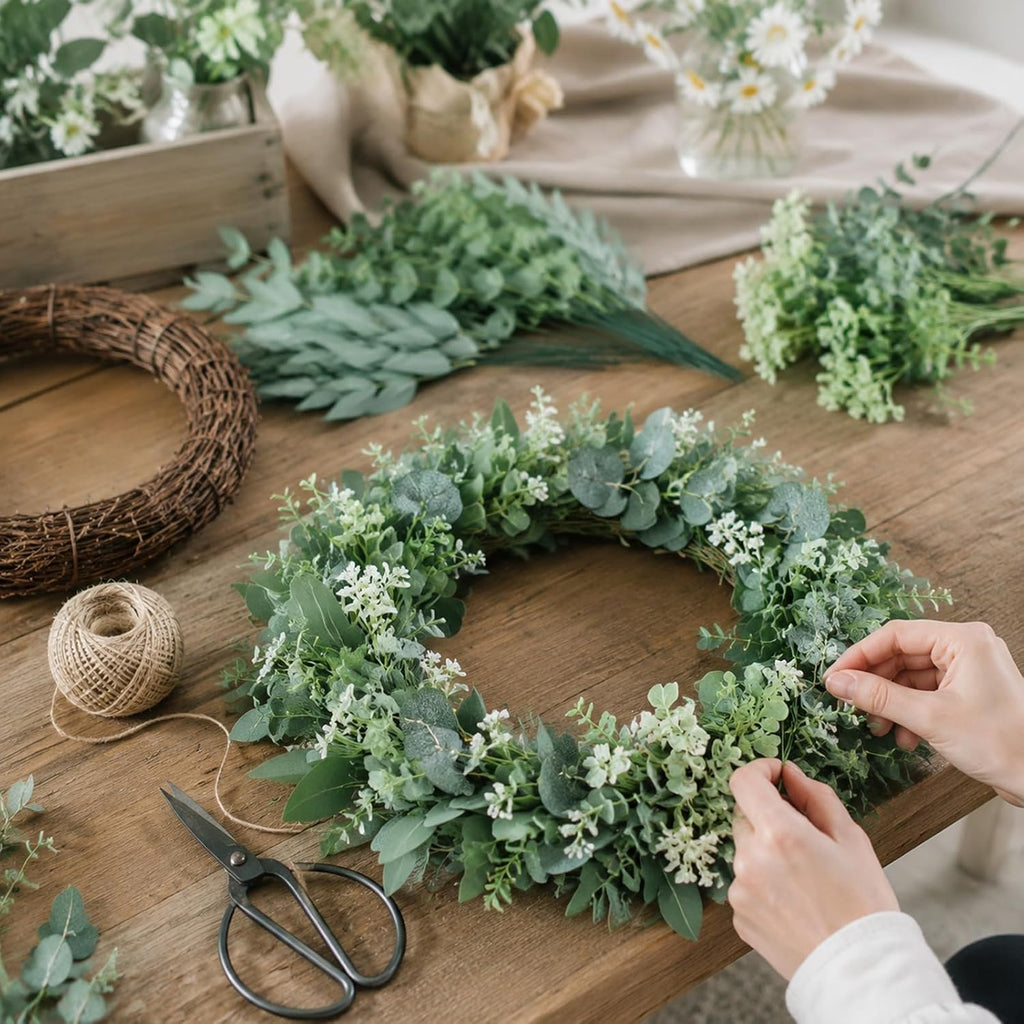 100 Pcs Mixed Artificial Eucalyptus Stems Leaves Bulk, 4 Kinds Faux Greenery Silver Dollar Dried Flowers Plant Leaves for Wedding Decor Centerpieces Vase Bouquet Floral Arrangements