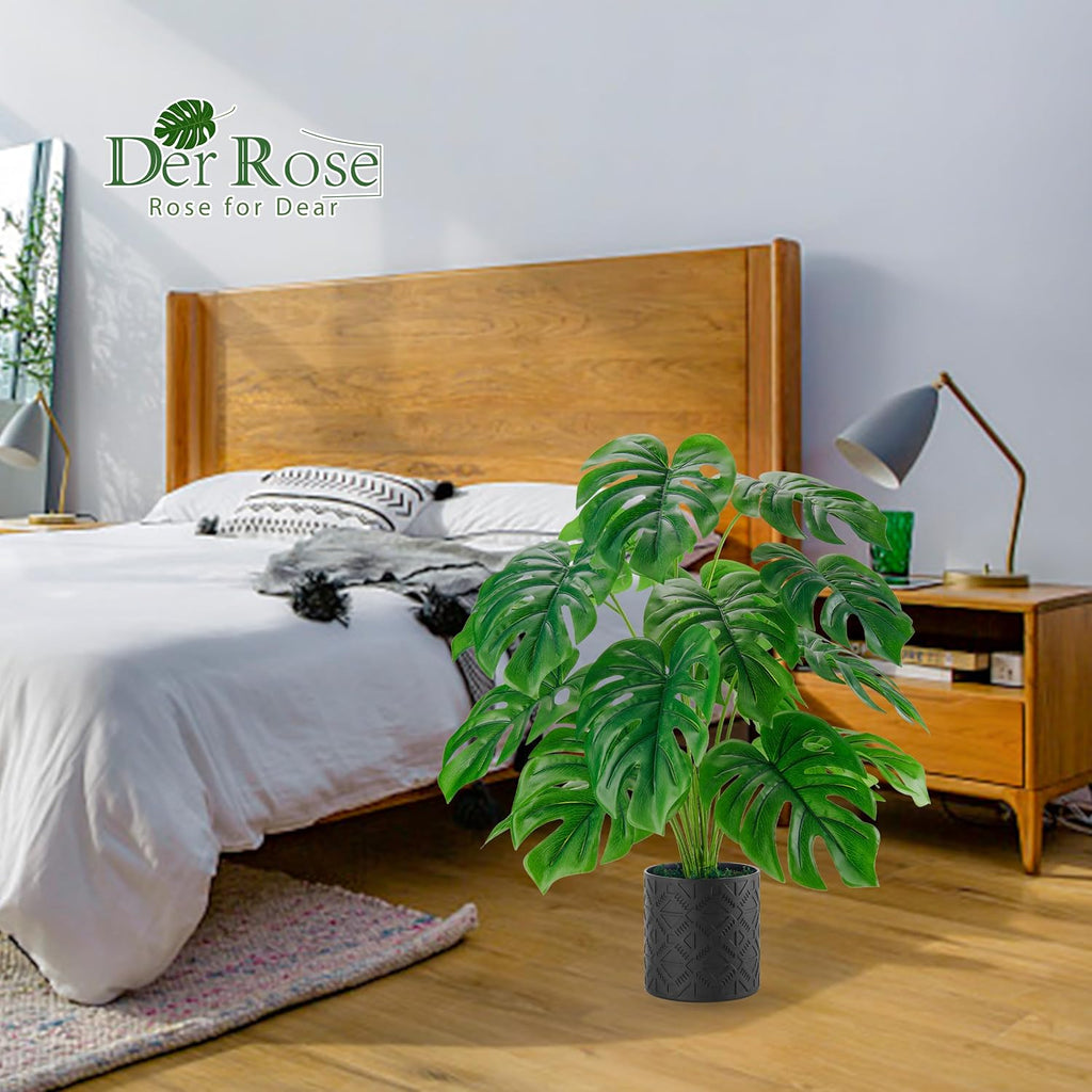 Der Rose 2 Pack 28" Fake Plants, Monstera Plant in Black-and-White Pots