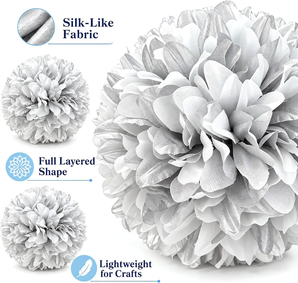 3 Pcs Silver and White Homecoming Mum Flowers, 6.5In Artificial Mum Flowers
