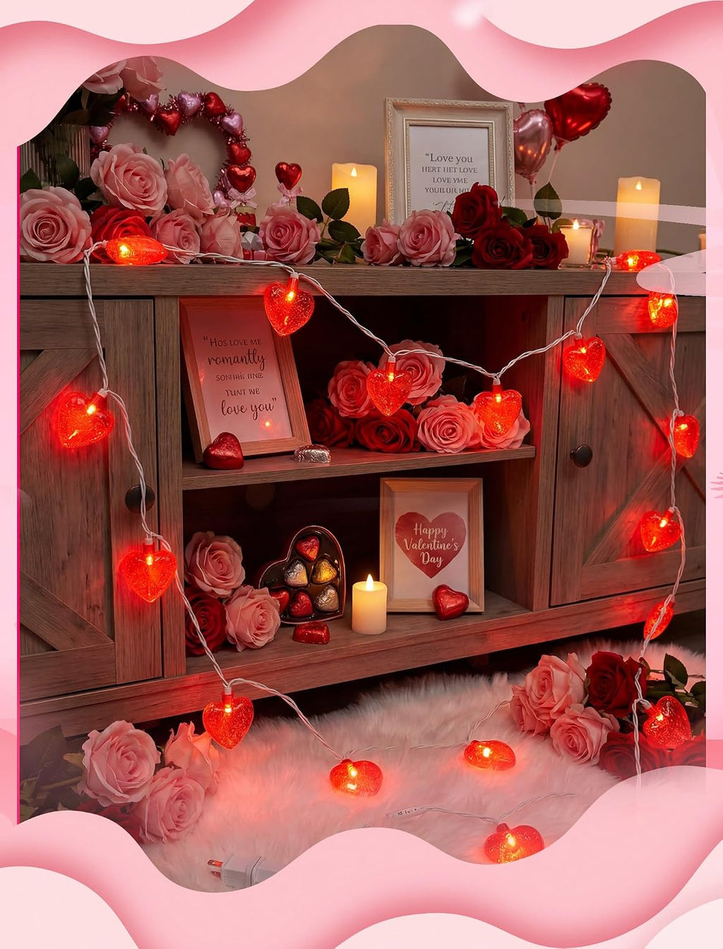 Abeja 8.5Ft Red Heart String Light, Valentine Day Decoration Lights with10 Red Heart, Connectable Fairy Heart String Lights for Valentine's Day Bedroom Wedding Anniversary Outdoor Indoor Decor