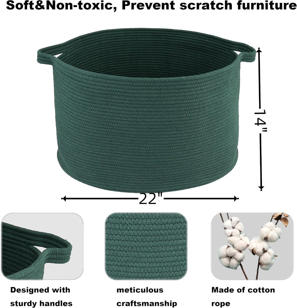 XUANGUO Extra Large Cotton Rope Round Storage Basket 22" x 14" Dark Green