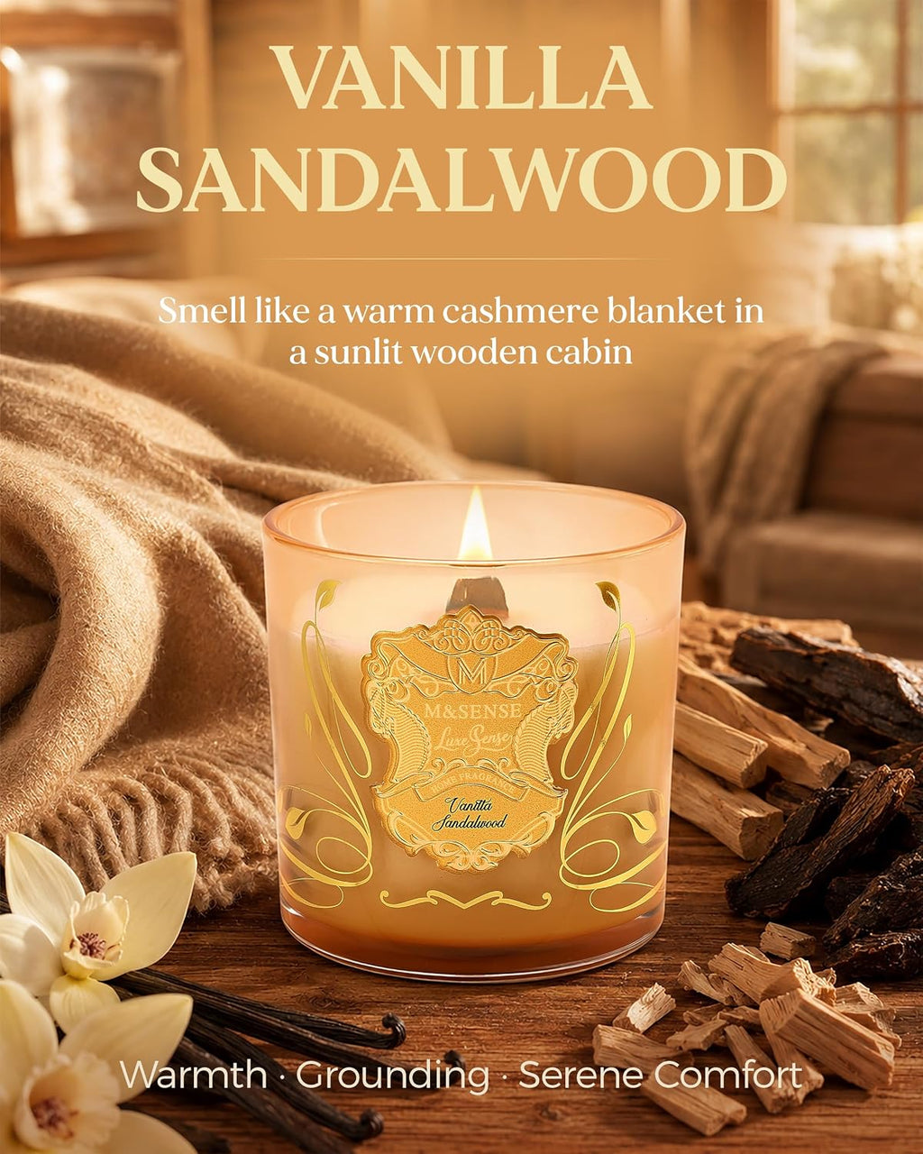 M&SENSE Vanilla Sandalwood Scented Soy Candles 13oz for Hostess Gifts Women