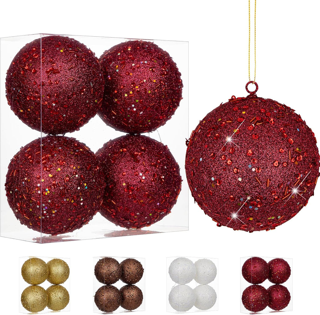 4Pcs 4.7" Large Red Christmas Balls Ornaments for Christmas Trees