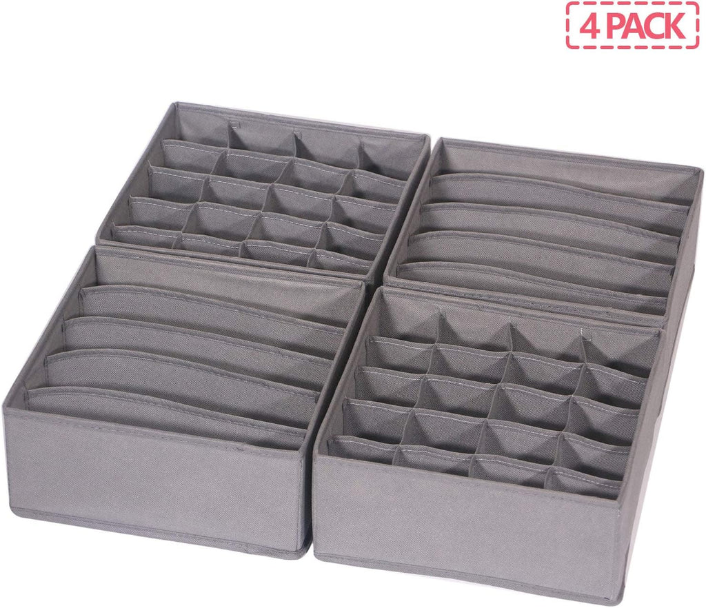 DIOMMELL 4 Pack Foldable Cloth Storage Box Closet Dresser Drawer Organizer Fabric Baskets Bins Containers Divider for Clothes Underwear Bras Socks Lingerie Clothing, M Grey 22-0000