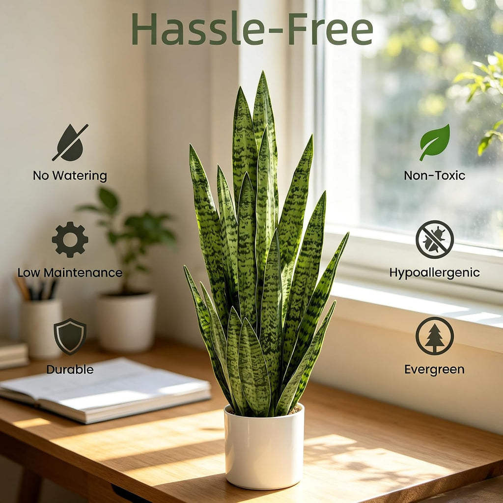Fake Snake Plant 3FT, 35in Artificial Potted Plant with White Pot