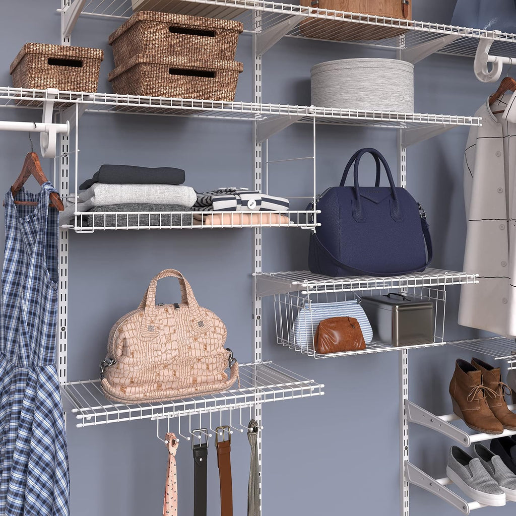 ClosetMaid Wire Hanging Shelf Basket for Storage, Organization in Closet or Pantry, No Assembly or Installation, Durable, 10.68" D x 18.39" W x 7.99" H, White & 3937 Packet Pal, White