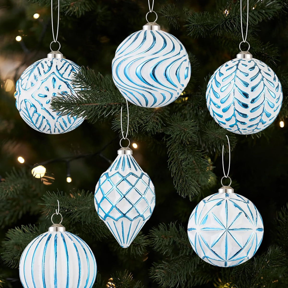 16Pcs Vintage Rustic Christmas Ball Ornaments - Large Shatterproof Neutral Christmas Ornaments Set Farmhouse Christmas Decor for Xmas Tree Home Party Holiday (Blue)