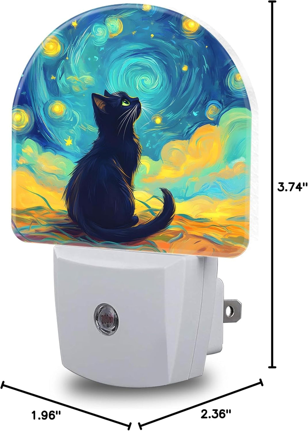Night Lights Plug into Wall Black Cat Watching Starry Night Night Light Dusk to Dawn Smart Sensor Decorative Round Led Lamp for Bedroom Kitchen Hallway Nightlight for Women Men