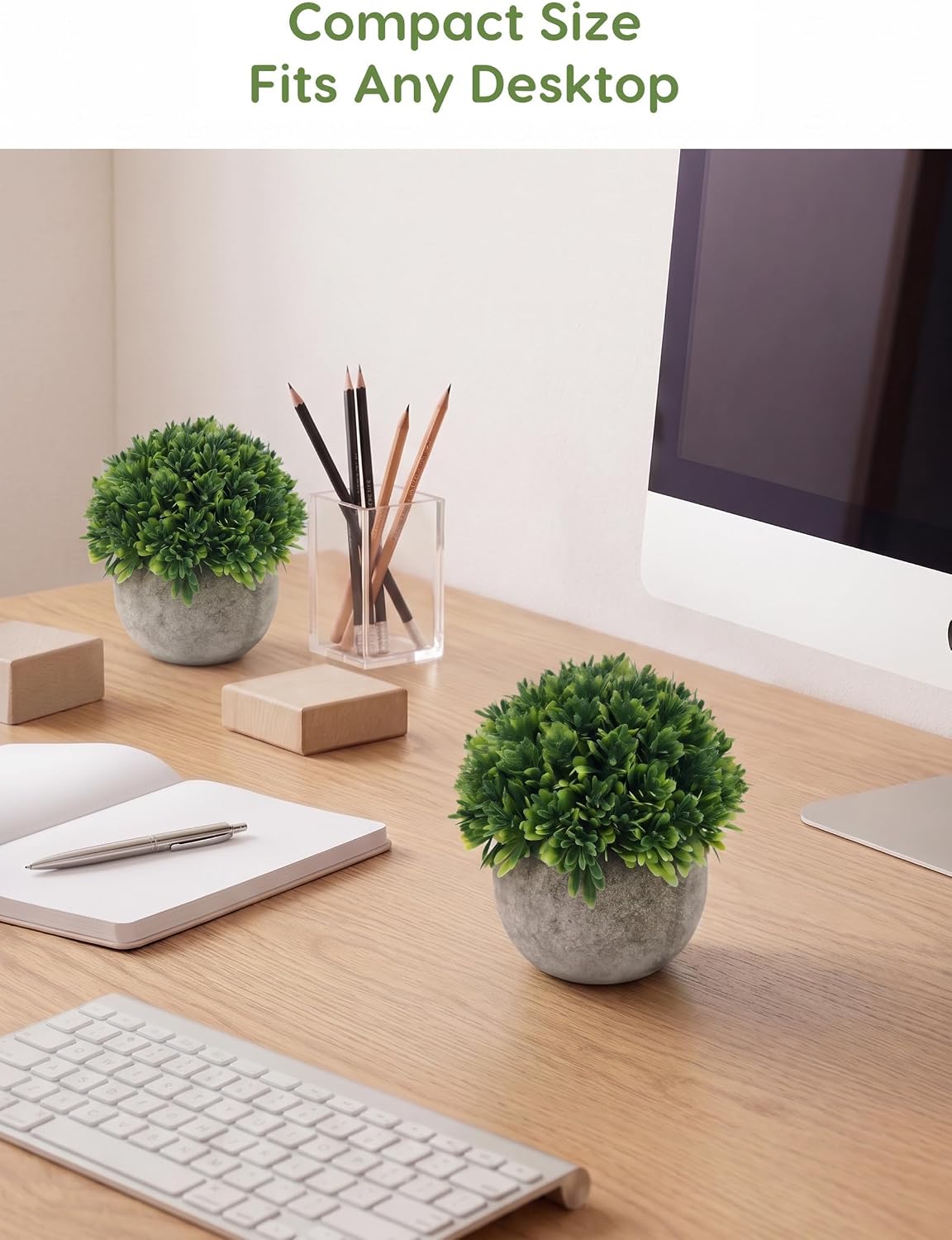 Velener Artificial Boxwood Faux Plant Indoor- Topiary Small Desk Plant Decor for Bedroom Office Cubicle Shelf Decor Window Will Plant Shelf Decoration Dorm Kitchen Counter, Farmhouse Home Decor Accent