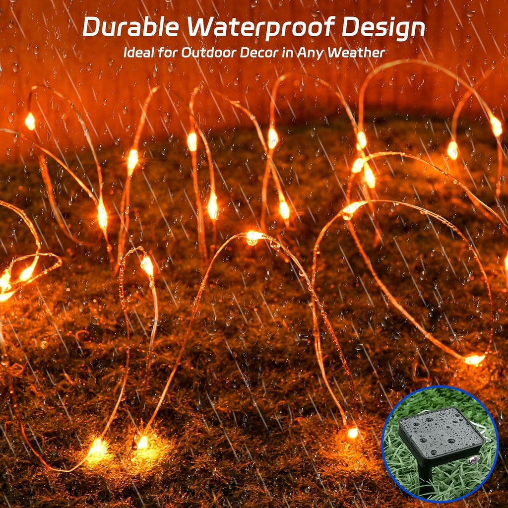 cshare Halloween String Lights Outdoor Waterproof, Orange Solar Fairy Lights 16.4ft 50LED 8 Modes Orange Fall Outdoor Lights for Fall Decor Outside Pathway Patio Party Backyard Decorations (Pack of 2)