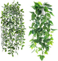 Der Rose 2Pcs Fake Hanging Plants Artificial in White Pots for Office Decor