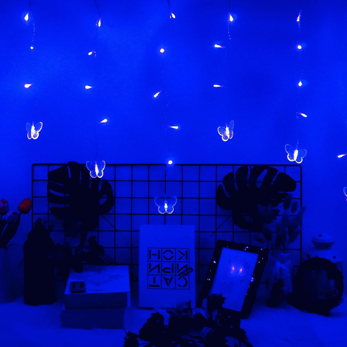 Butterfly Curtain Fairy Lights USB Plug in,8 Modes 120 LED 19.7FT Firefly Twinkle Timer String Lights with Remote, Waterproof Copper Wire for Bedroom Patio Christmas Wedding Party Dorm (Blue)