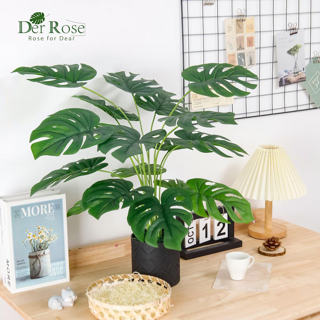 Der Rose 2 Pack 28" Fake Plants, Monstera Plant in Black-and-White Pots
