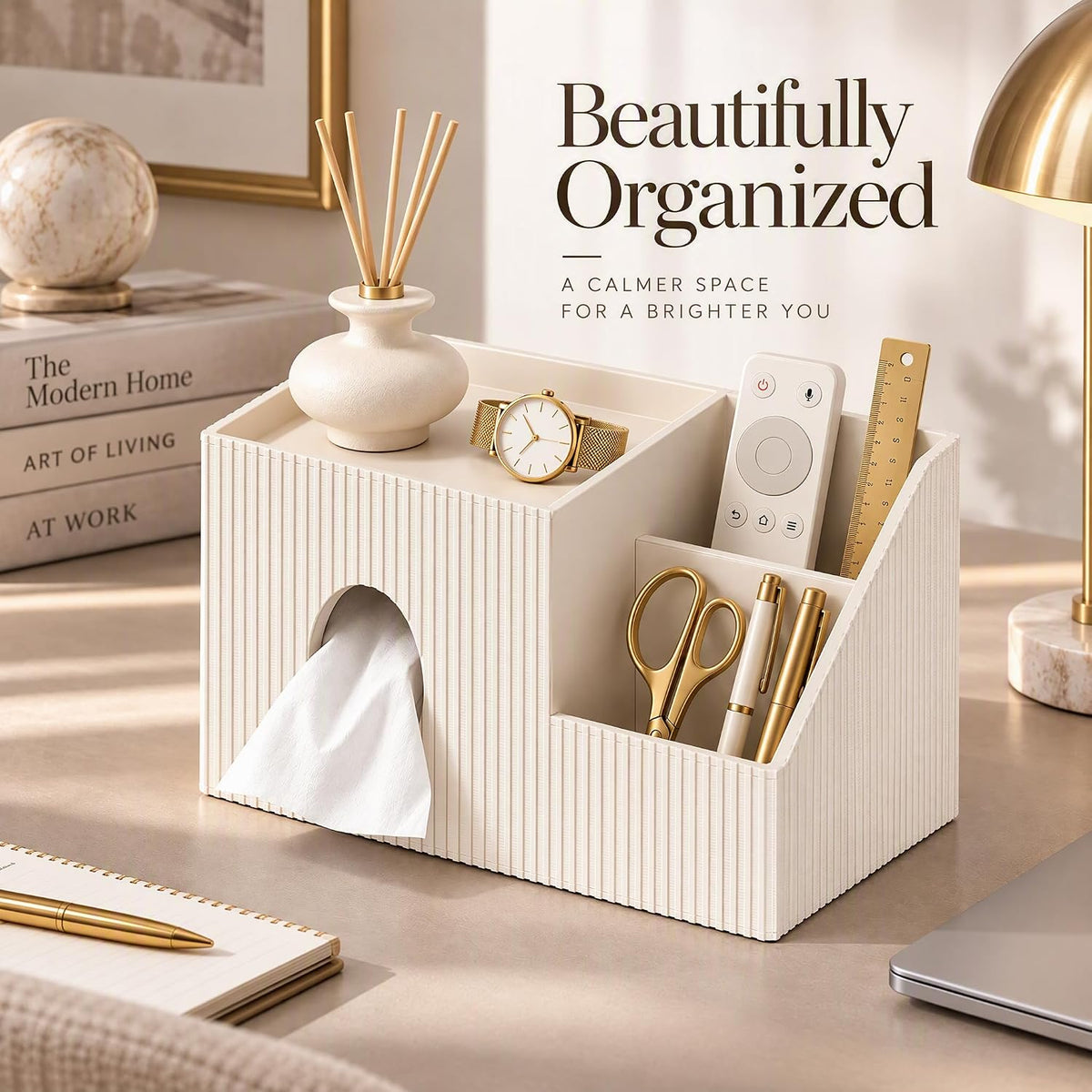 GORESE Square Tissue Box Cover with Storage Tray, Leather Tissue Box Holder
