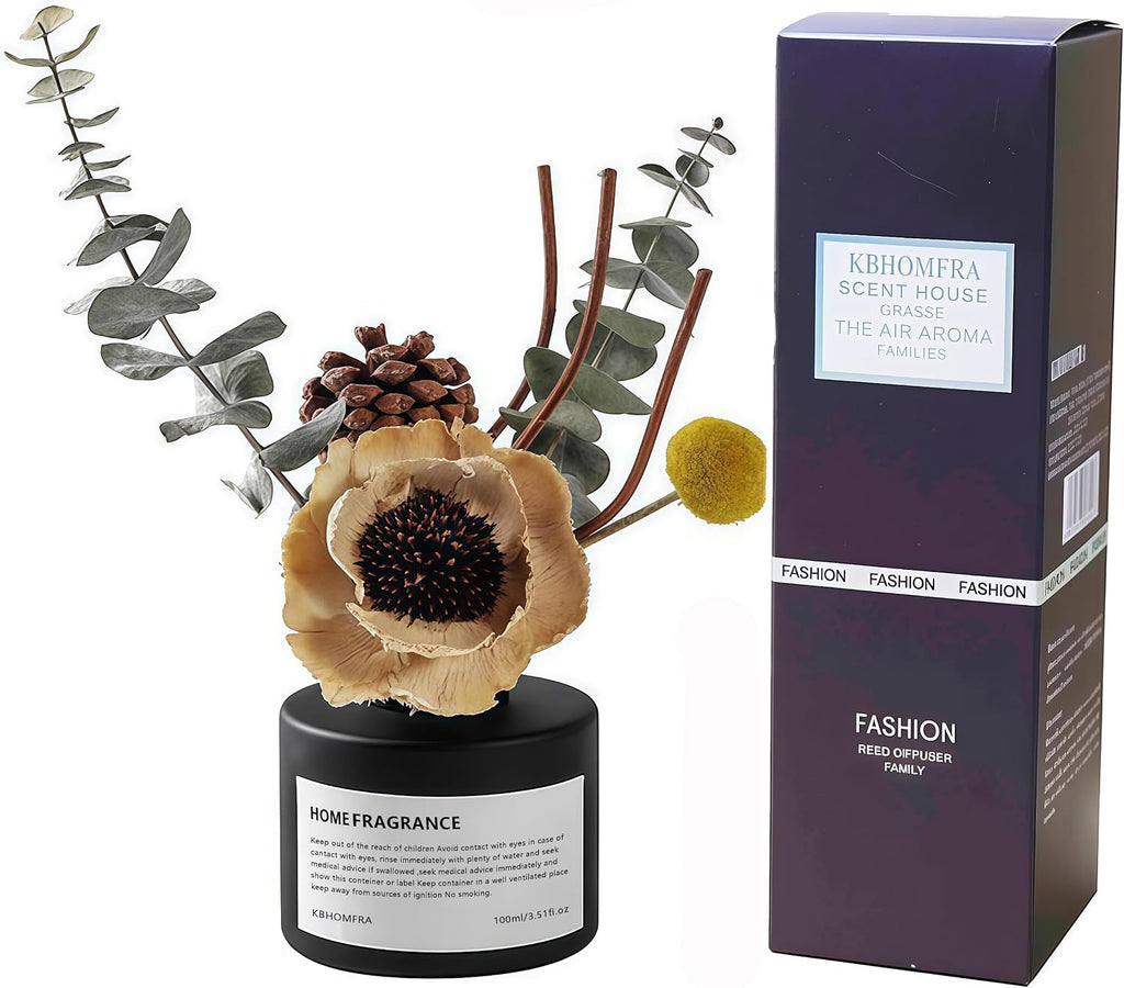 Reed Diffuser Set with Dried Flowers, 3.38fl.oz Fragrance Diffuser with Sticks, Scented Sticks Aroma Diffuser, Home & Office Décor for Air Fresheners, Bathroom (Lime Basil Citrus)