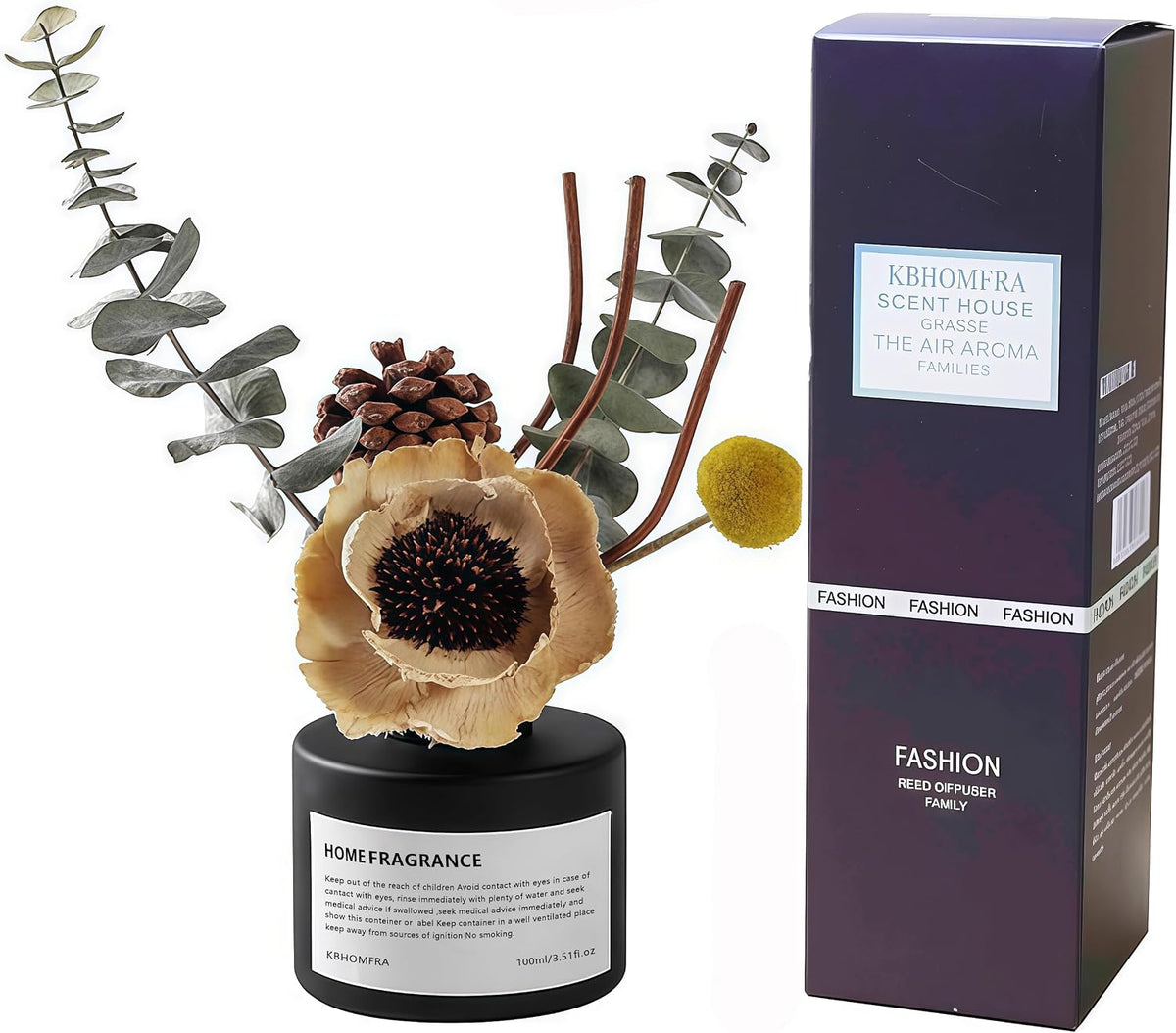 Reed Diffuser Set with Dried Flowers, 3.38fl.oz Fragrance Diffuser with Sticks, Scented Sticks Aroma Diffuser, Home & Office Décor for Air Fresheners, Bathroom (Lime Basil Citrus)