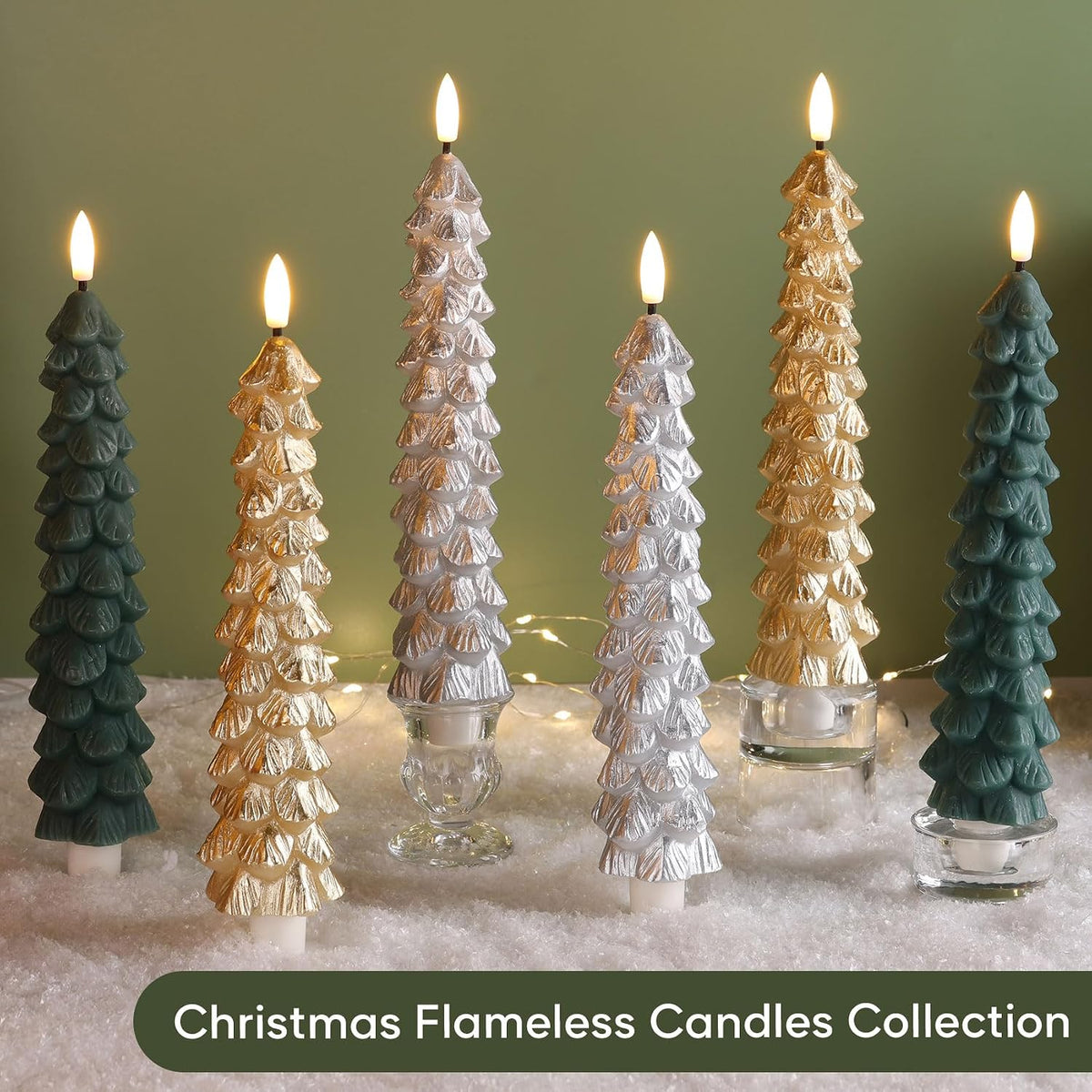 Eywamage Silver Christmas Tree Flameless Taper Candles with Remote Set of 2