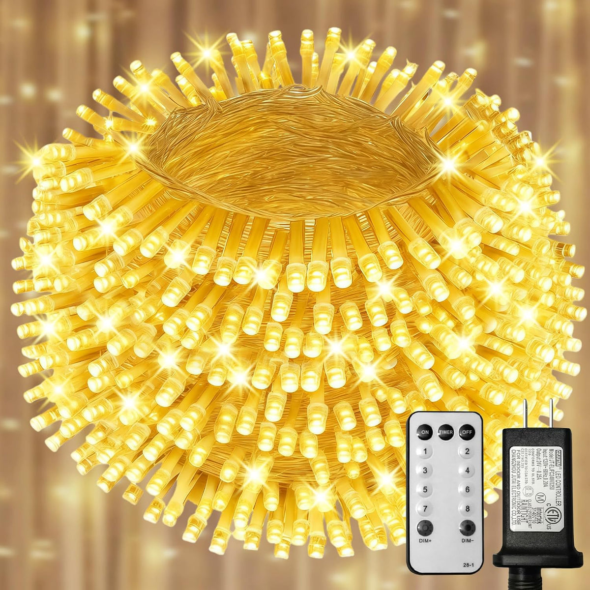 Christmas Lights Outdoor,164ft Warm White Christmas String Lights- Remote