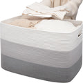 OIAHOMY 118L Extra Large Blanket Basket Cotton Rope Storage Basket Grey