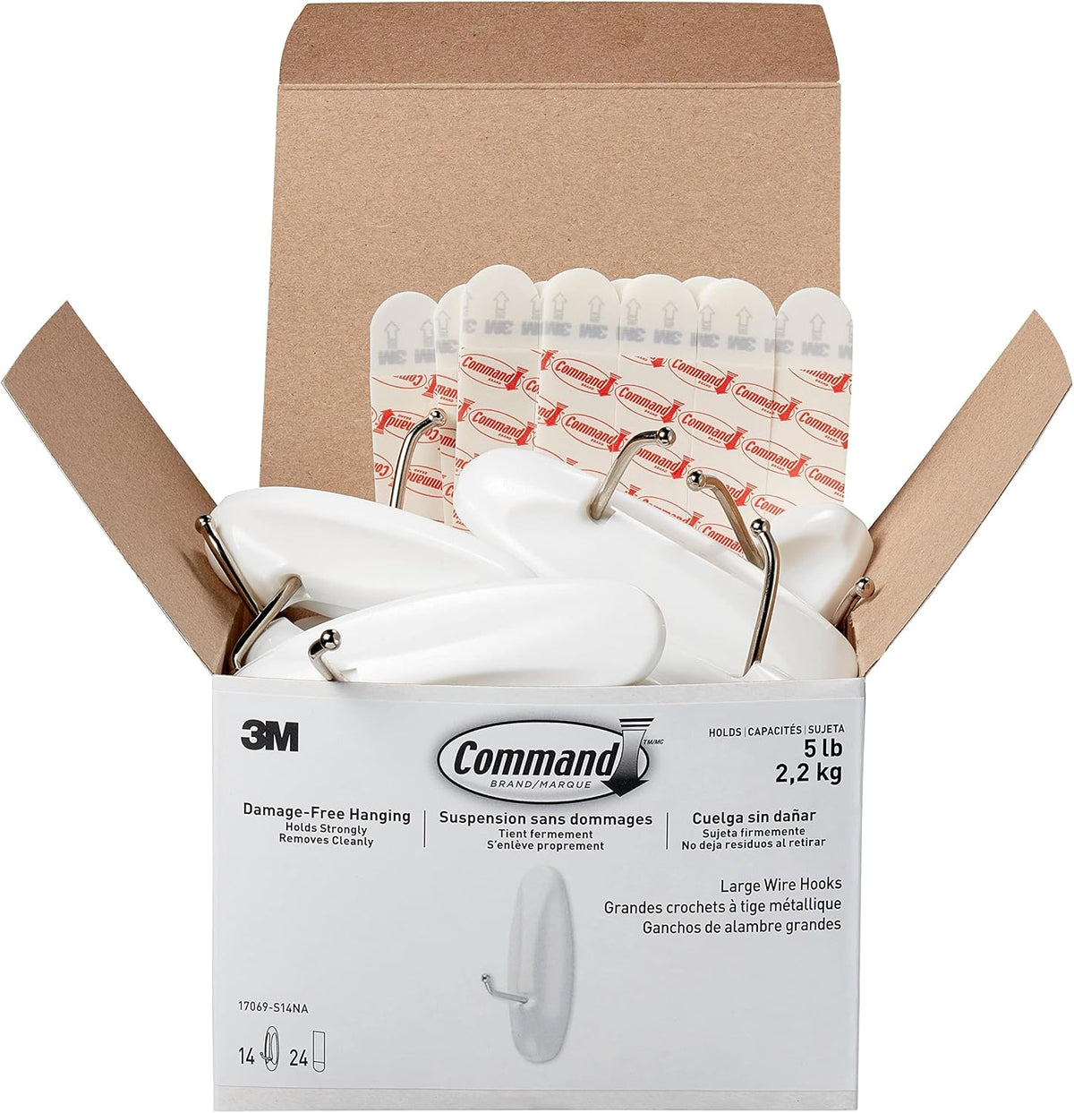 Command Large Wire Hooks, White, 14 Hooks, 24 Strips/Pack