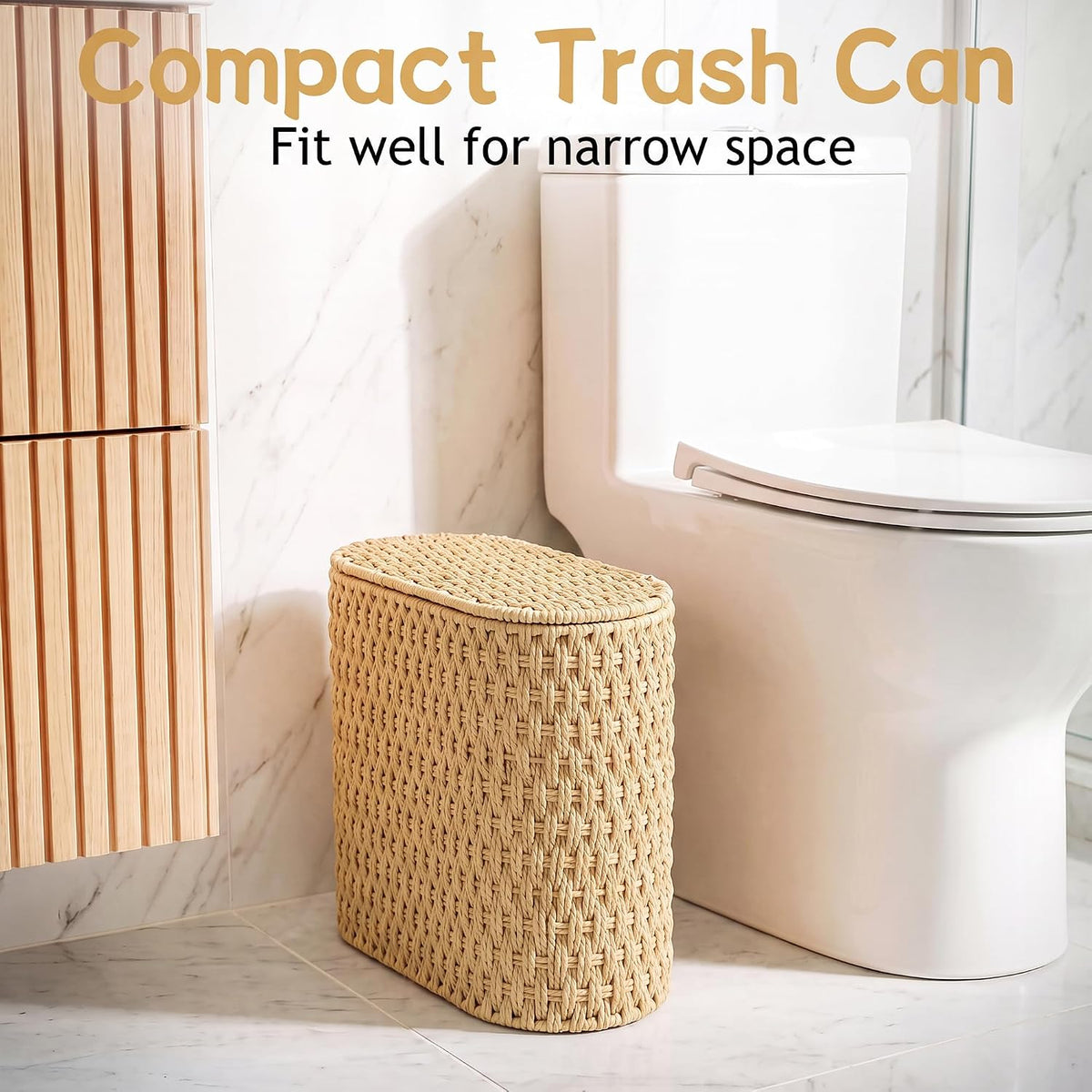 iEGrow 3 Gallon Paper Rope Trash Can,Bathroom Trash Can with Lid Natural