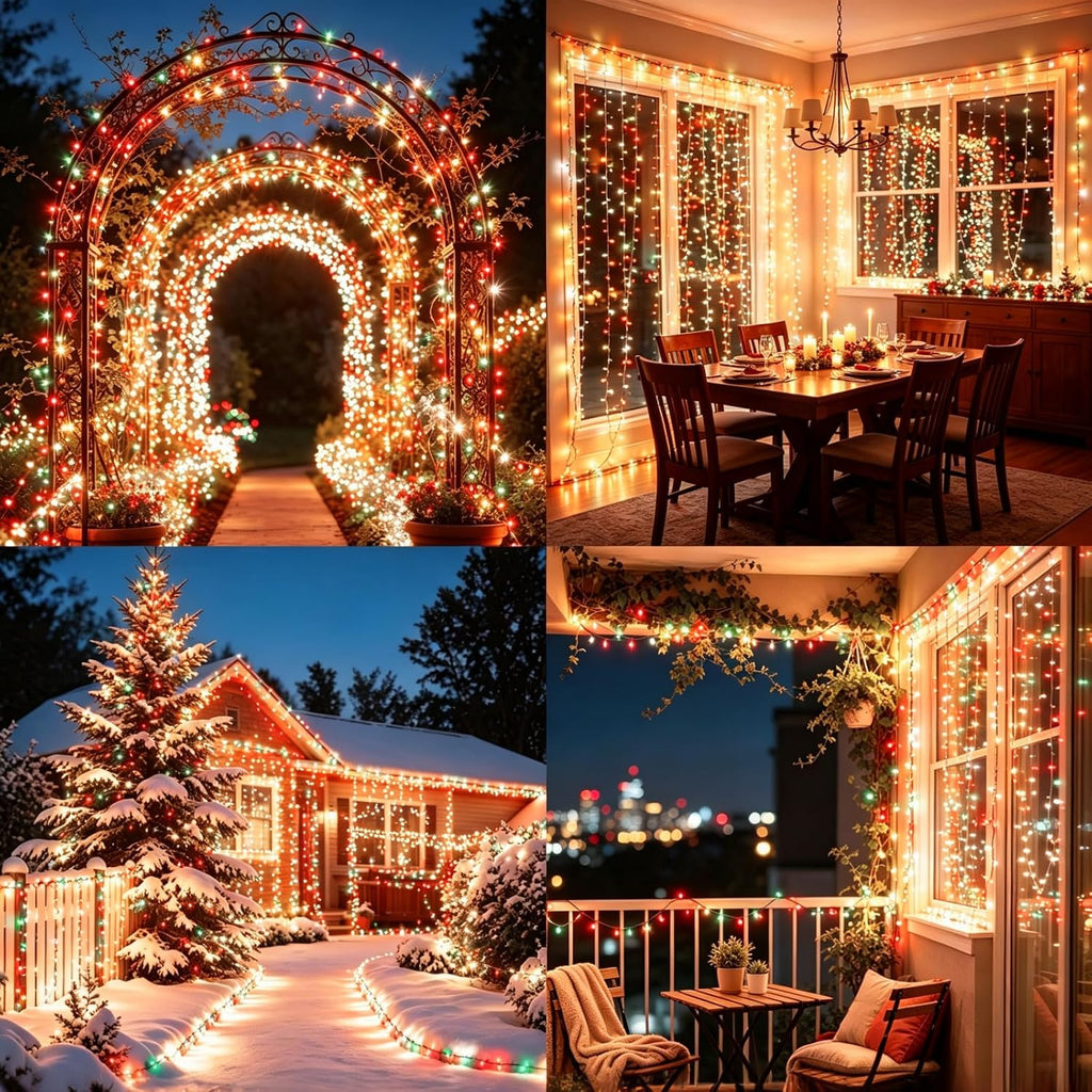 LAMPHOME Warm White Green red Christmas Lights, 50 LED 25FT Mini LED String Lights, Green Wire Commercial Grade Extendable Fairy Lights for Outdoor Halloween Christmas Tree Garden Decor