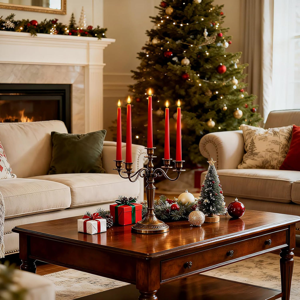 6 Pcs Red Flameless Taper Candles with Remote Timer Dimmer, Plastic Led Taper Candles Realistic, 9.6 Inches Battery Operated Candlesticks Flickering, for Party Holiday Christmas Decor