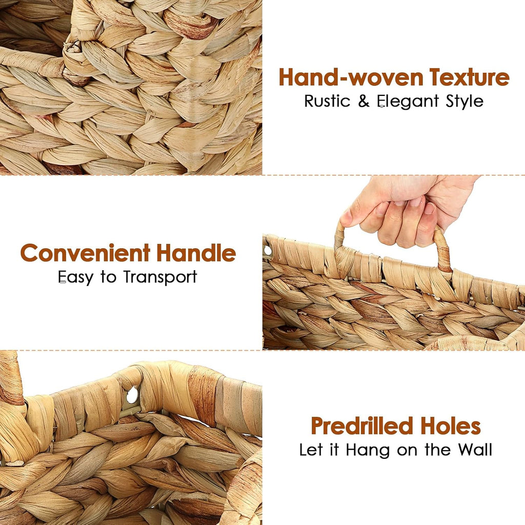 BTSKY Woven Magazine Holder, Hanging Water Hyacinth Mail Baskets for Wall