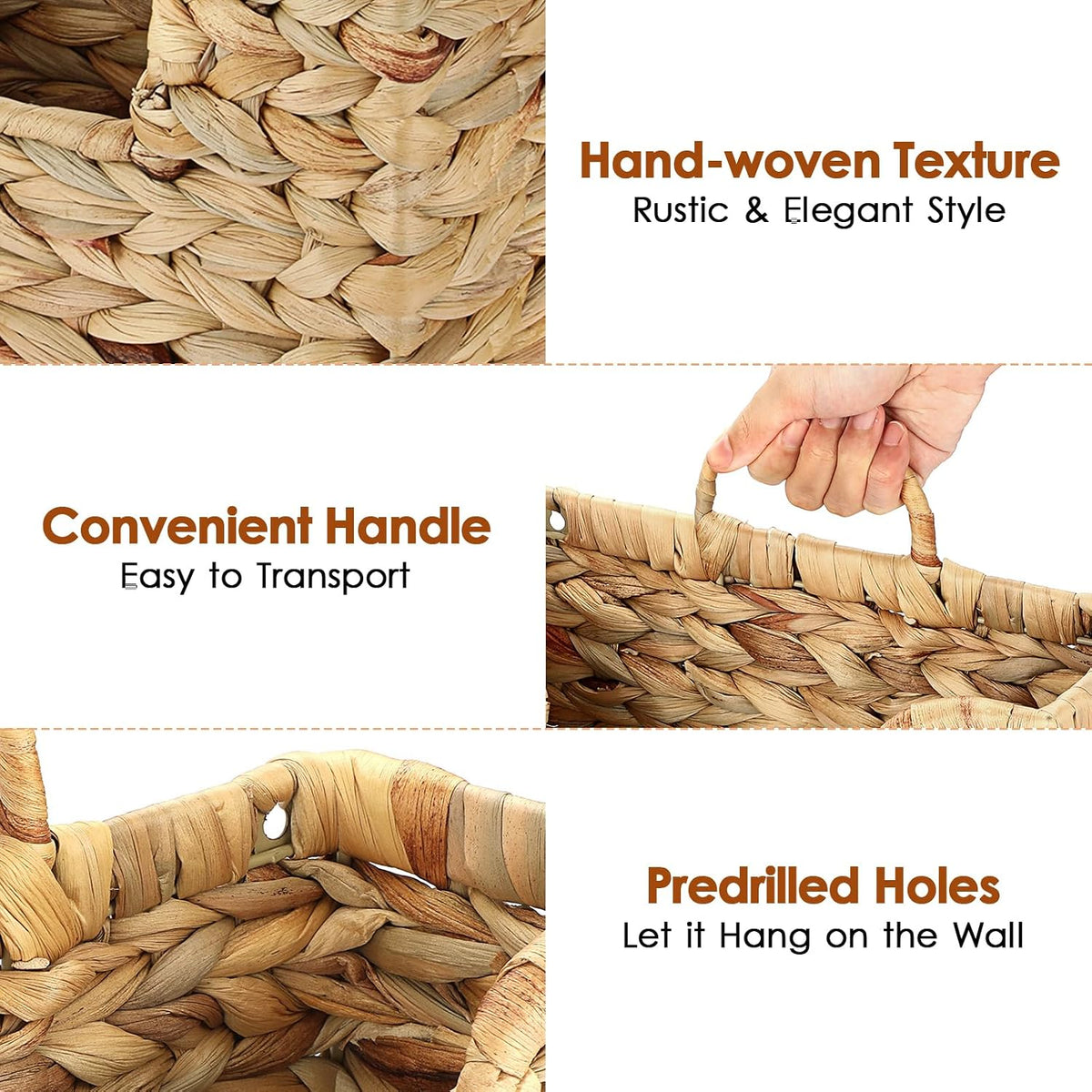 BTSKY Woven Magazine Holder, Hanging Water Hyacinth Mail Baskets for Wall