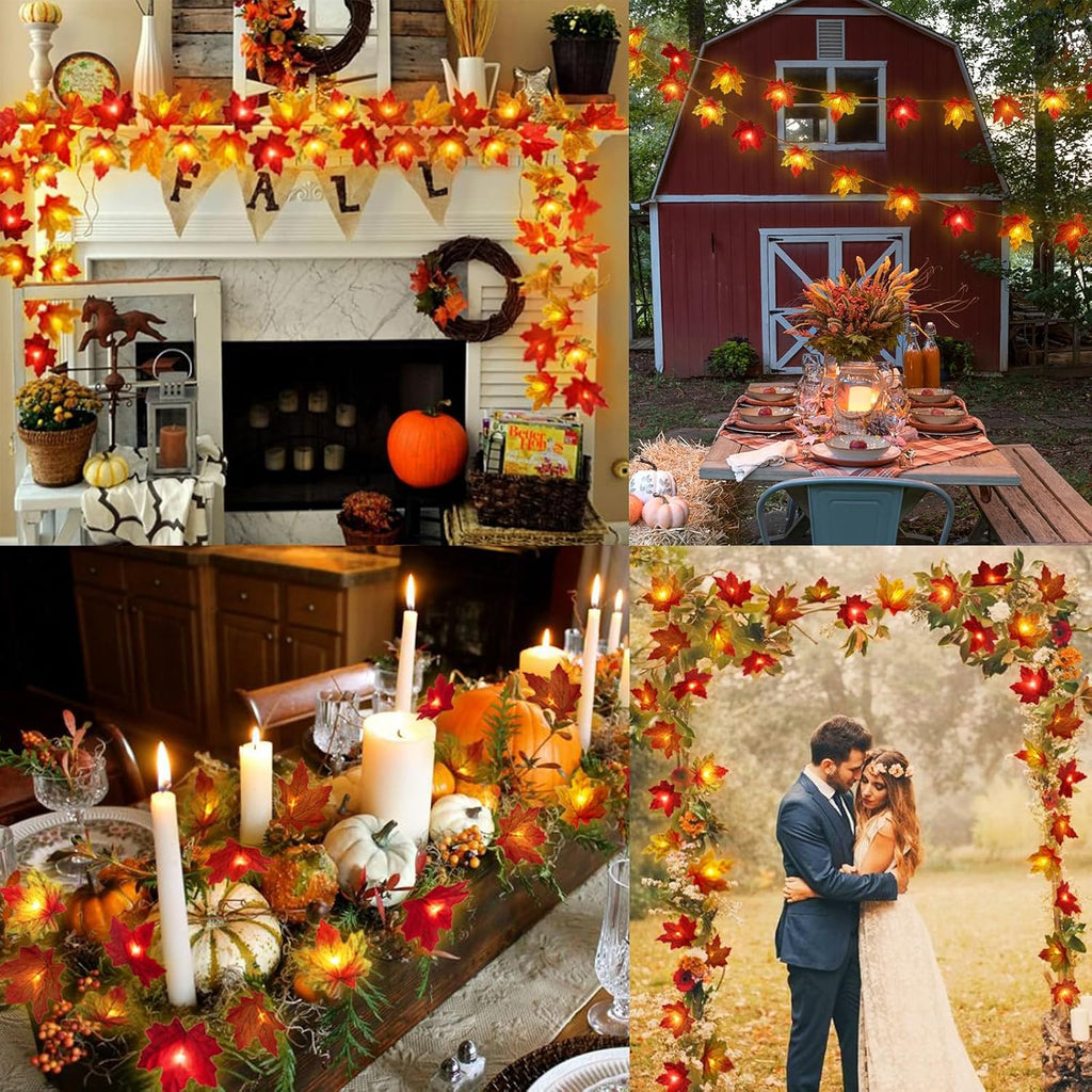 Runleo Fall Decor Maple Leaf Lights 10 ft 20 LED String Lights