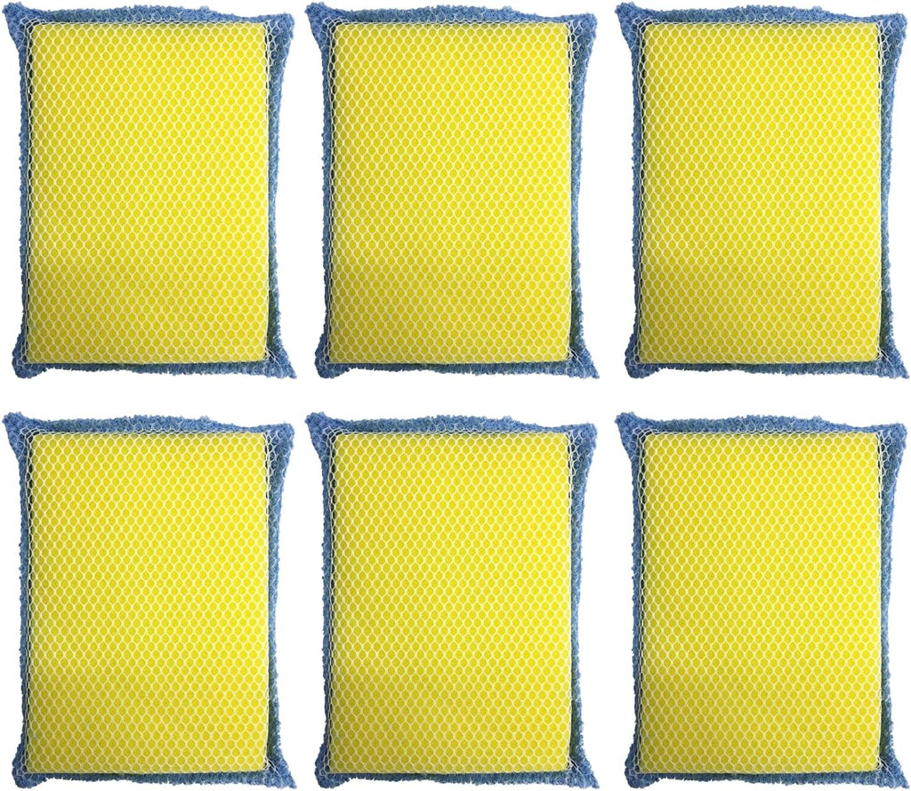 LOLA Microfiber Terry & Nylon Net Sponge Scrubber Pad, 6 Pack, Non Scratch 2-Way Cleaning, Gently Scrubs & Wipes Clean