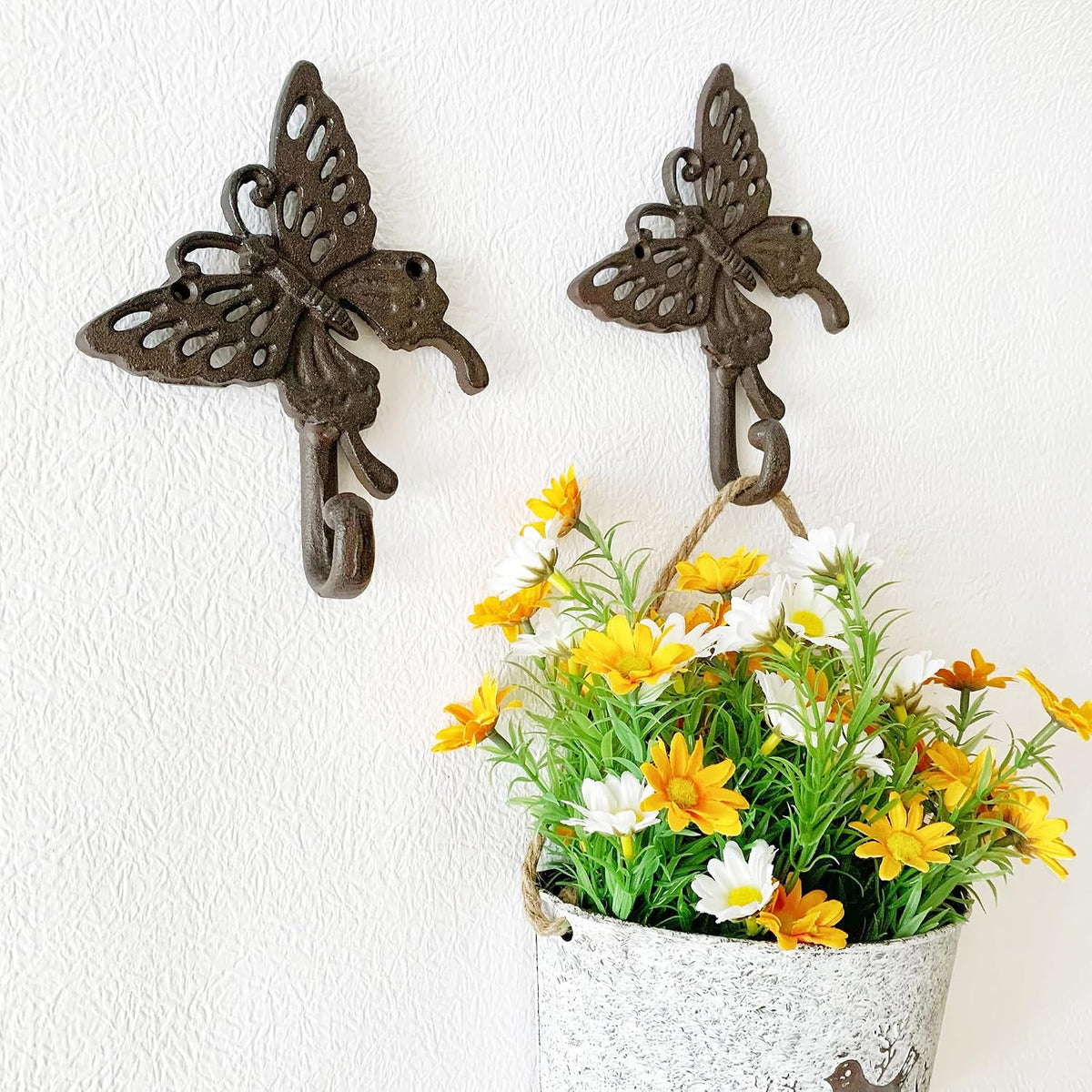 Rustic Butterfly-Shaped Decorative Wall Hook Rack Hangers for Hanging Clothes, Coats, Towels, Keys, and Hats, 2-Pack Antique Cast Iron Mounted Wall Hooks