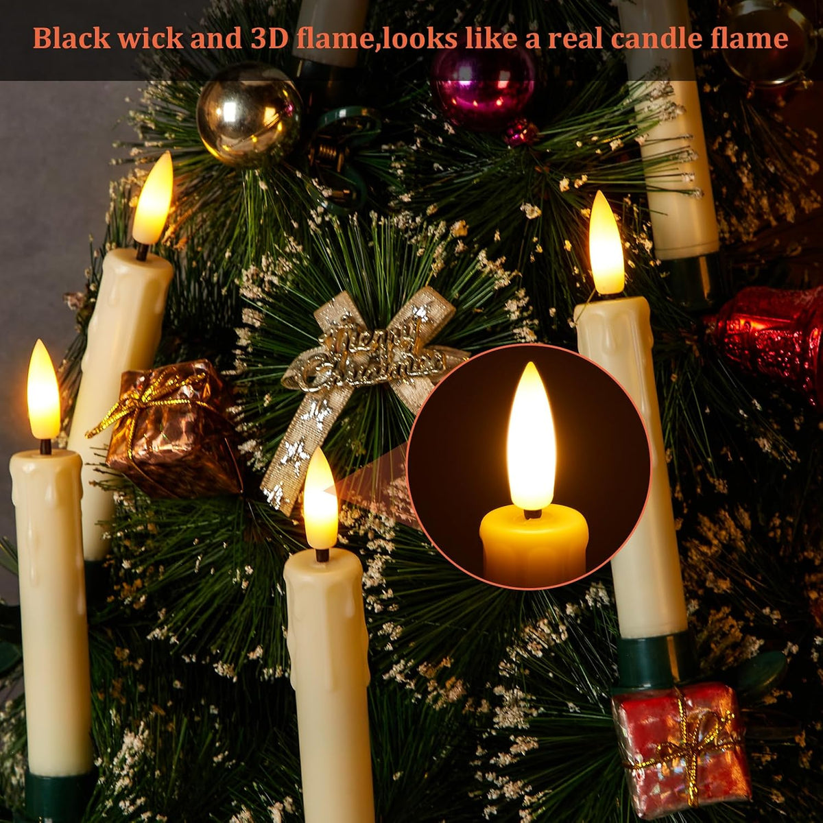 IMAGE 5.3in Flameless Taper Candles with Clip for Christmas Tree, 12Pcs