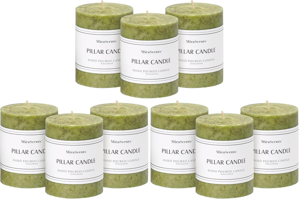3x4 inch Green Pillar Candles Set of 3, Unscented Pillar Candle, Dripless and Smokeless Large Candles, Candle for Home Decor, Dinner Table,Weddings, Holidays (Pack of 3)
