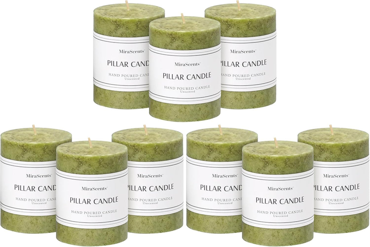 3x4 inch Green Pillar Candles Set of 3, Unscented Pillar Candle, Dripless and Smokeless Large Candles, Candle for Home Decor, Dinner Table,Weddings, Holidays (Pack of 3)