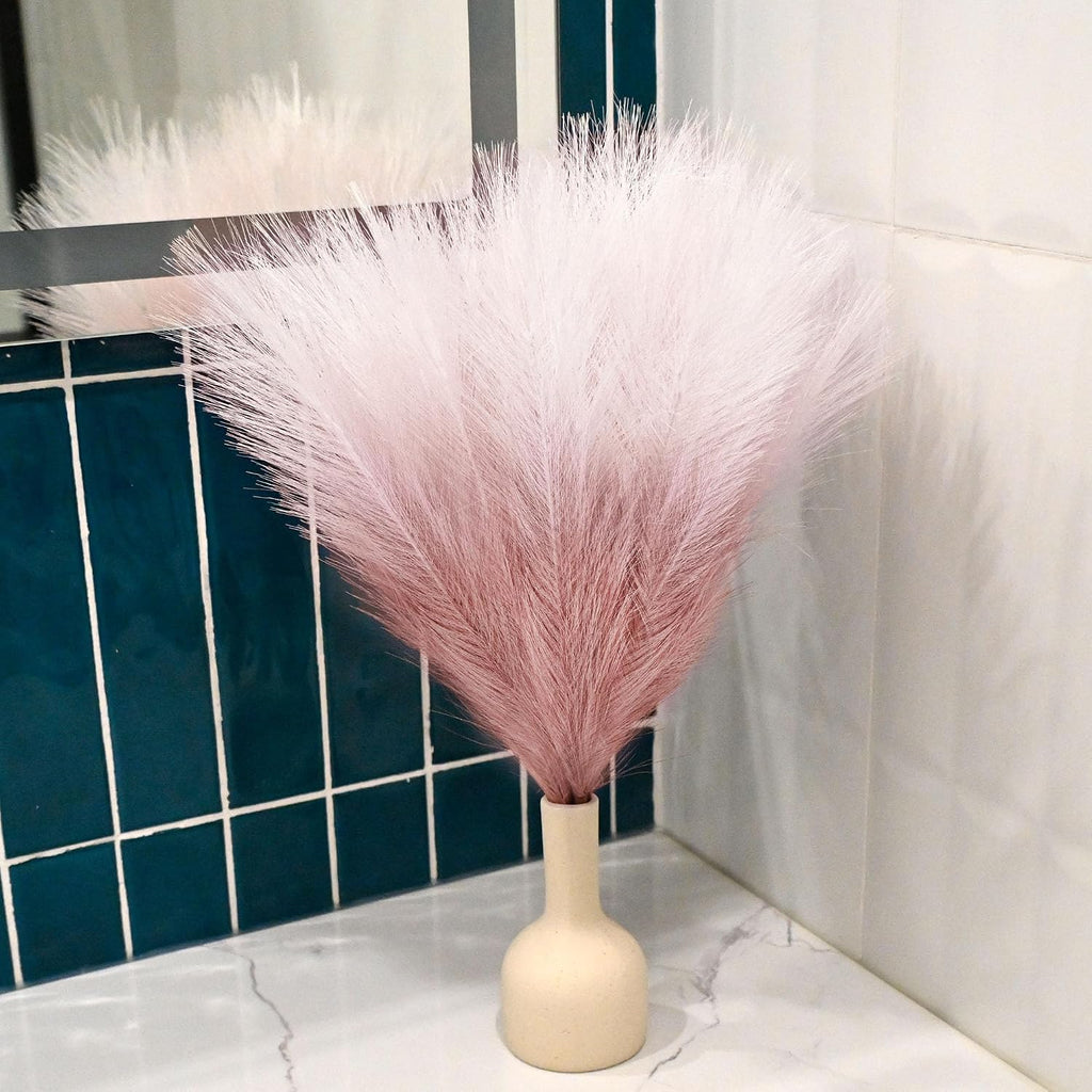 6 PCS Faux Pampas Grass Arrangement - 18"/45cm Artificial Fluffy Pompous Grass Stems for Boho Chic Home and Wedding Decor (Pink Gradient)