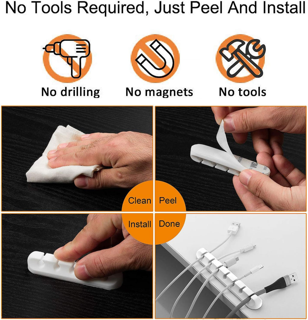 TviewSmart Cord Organizer for Desk, 5 Pack Cord Holders, Cable Clips, White