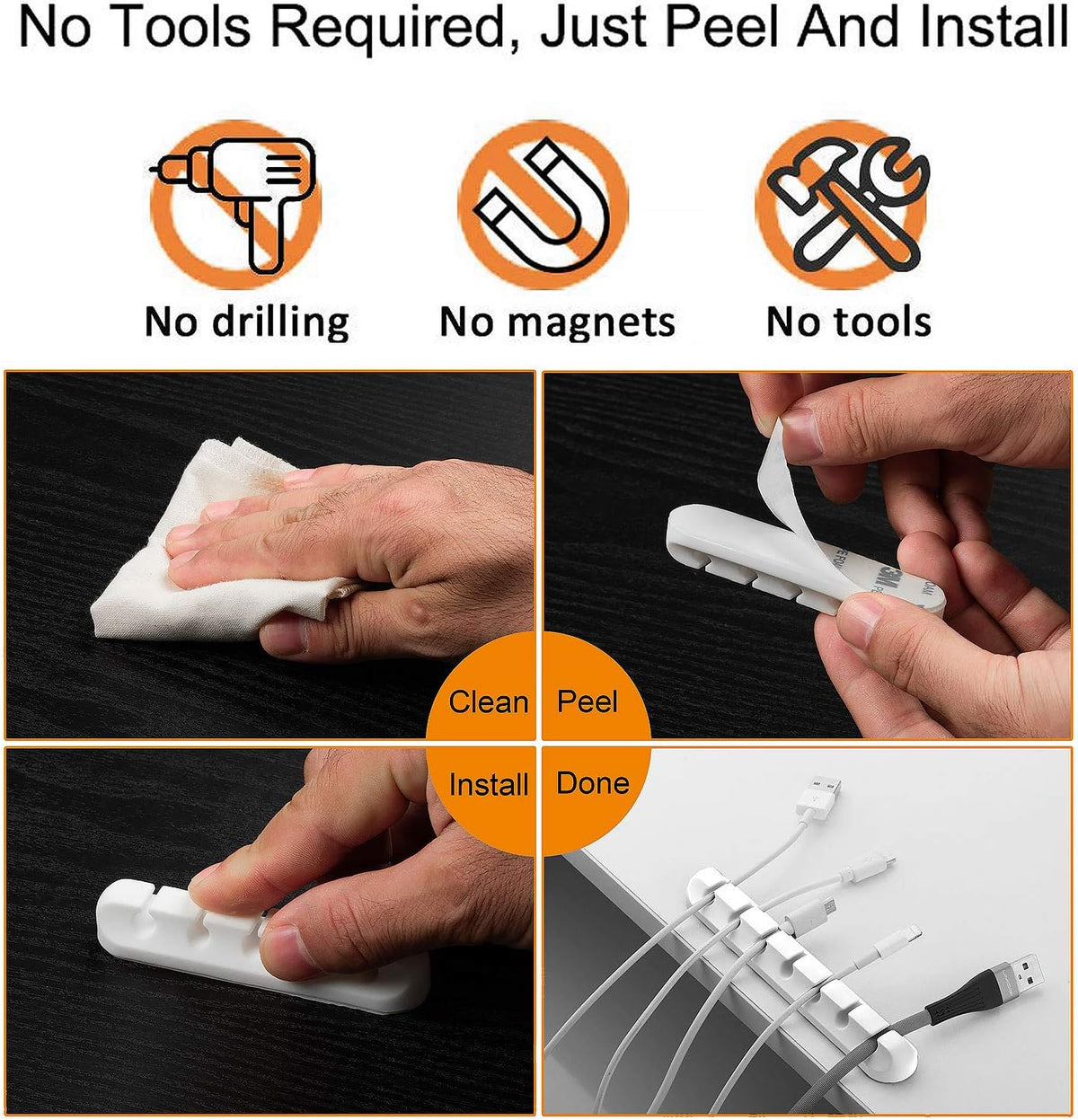 TviewSmart Cord Organizer for Desk, 5 Pack Cord Holders, Cable Clips, White
