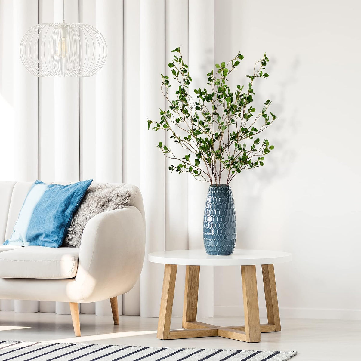 Sggvecsy 43’’ 4Pcs Artificial Ficus Branches Faux Leaf Spray Green Eucalyptus Branches Artificial Greenery Stems Fake Ficus Twig Plants for Home Office Wedding Vase Filler Shop Decoration