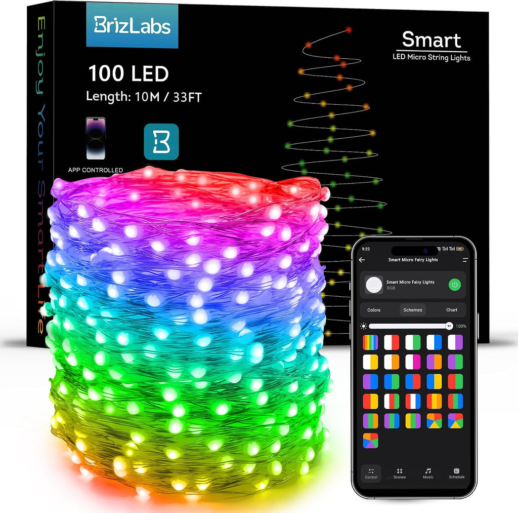BrizLabs Smart Fairy String Lights, 100 LED Color Changing Christmas Lights