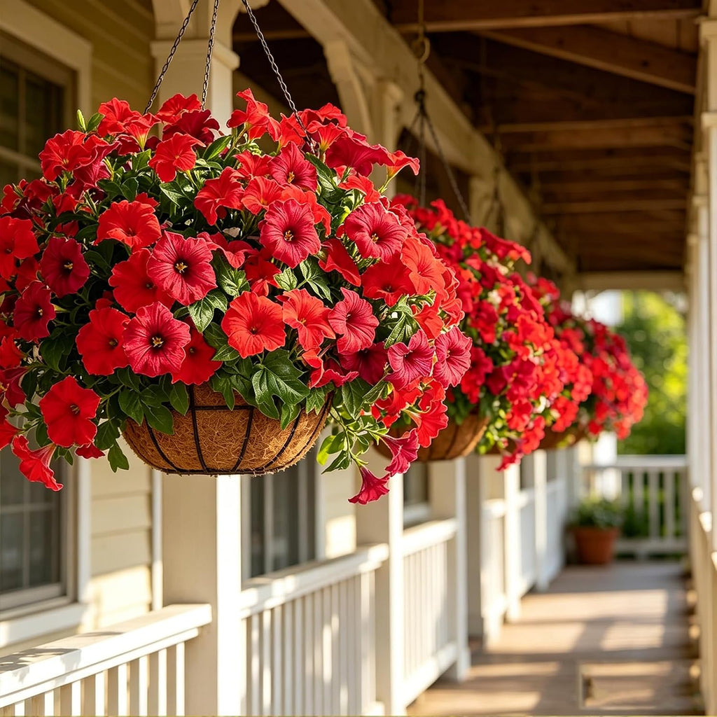 Artificial Flowers for Outdoors, Faux Petunias Spring Summer Decoration, Fake Flowers Plants UV Resistant Look Real Silk Flowers for Outside Planter Front Door Porch Patio Yard (Red)