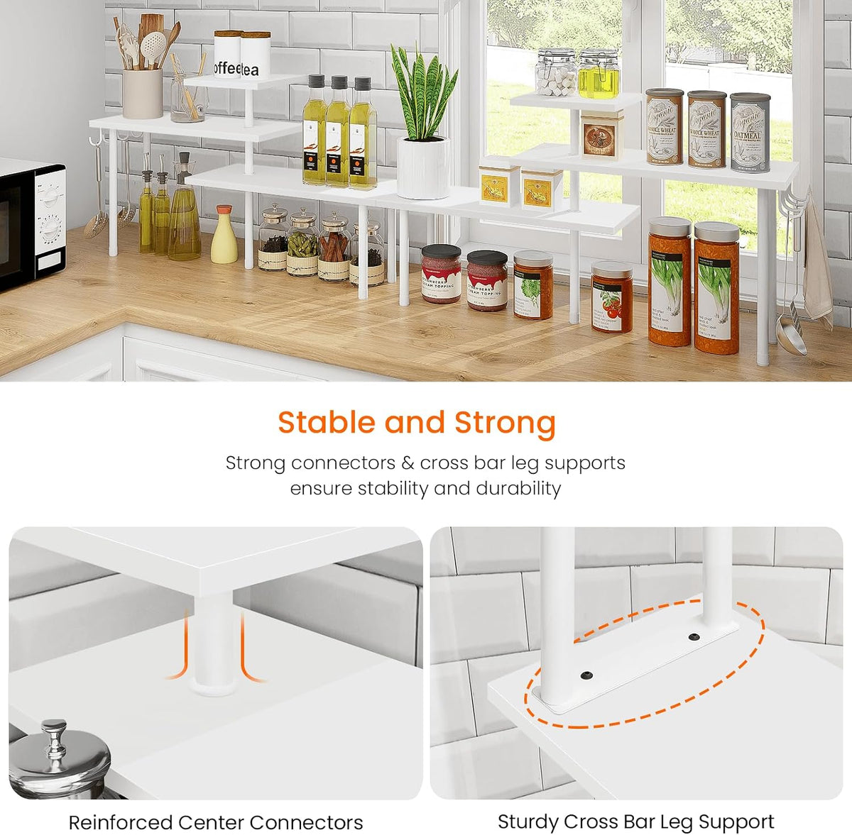 Homode Kitchen Countertop Organizer Corner Shelf, Bathroom Counter Organizers and Storage, 3 Tier Wood Shelf Organizer Space Saver for Make Up, Dresser Table, Desktop, White