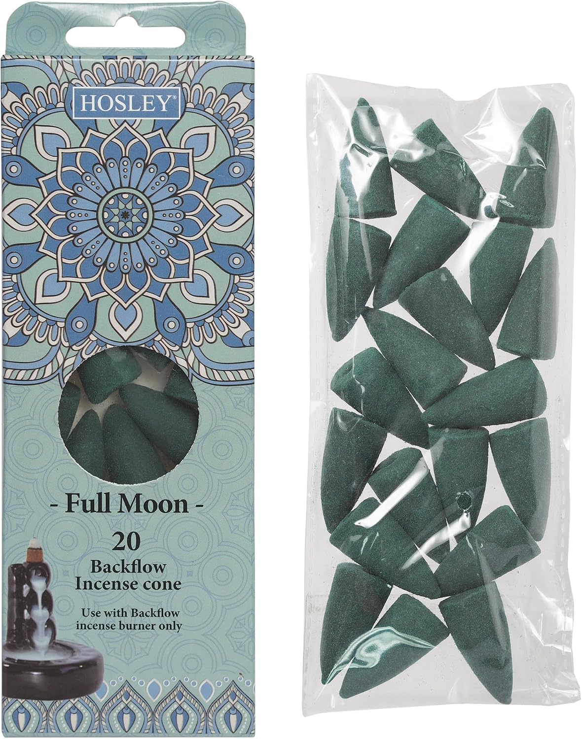 Hosley Full Moon Backflow Green Incense Cones, Long Lasting Aroma for Positivity & Pure Air, Wood Powder, Aromatherapy for Stress Relief, Air Purifier & Cleansing, Gift Set - Pack of 120 Cones