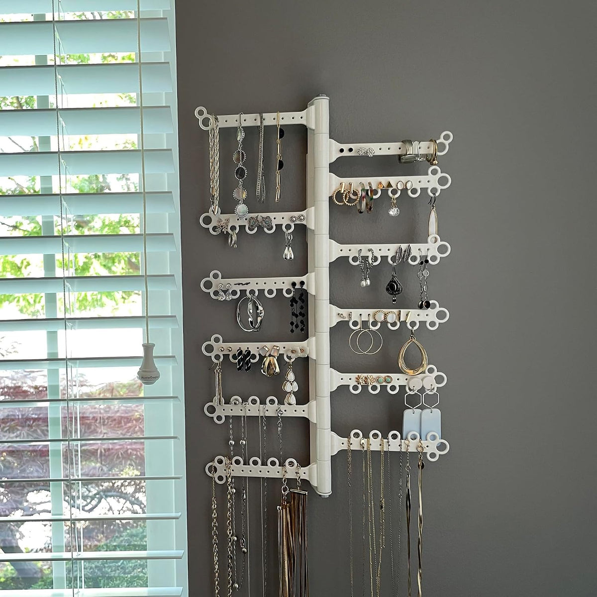 12-Tier Hanging Wall Jewelry Organizer, Earring,Necklace,Ring Holder-White