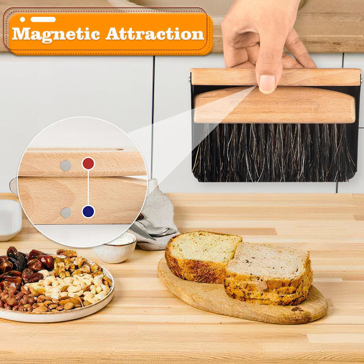 Small Dust Pan and Brush Set, Mini Hand Broom and Dustpan Set, Wooden Crumb Sweeper for Home Desktop, Sofa, Pet Care Household (Black)