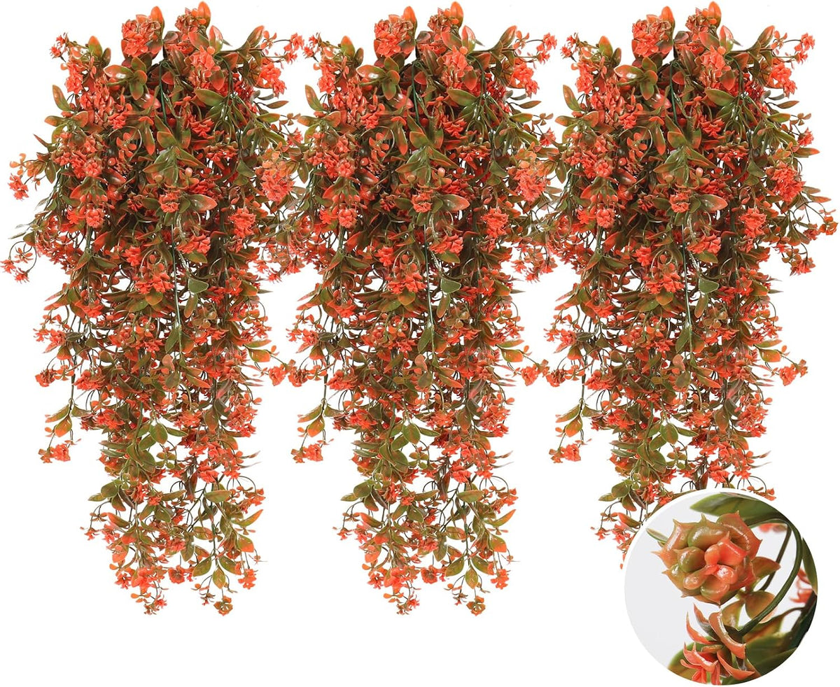 SJL 3Pcs Fall Faux Hanging Plants Artificial Fall Hanging Flowers Outdoor