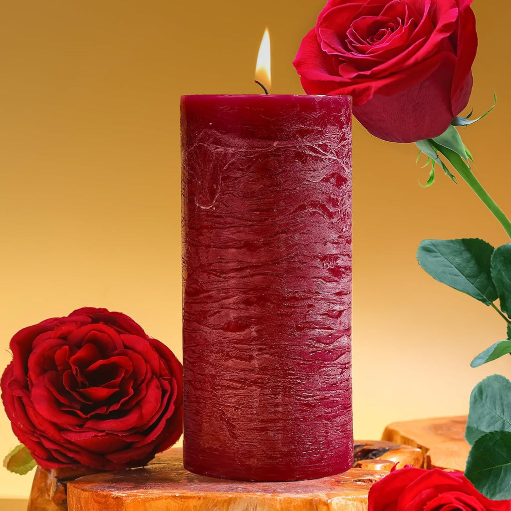 Romantic Rose Scented Pillar Candle - 2.8x6 Inch, 75-Hour Burn, Textured Red Rose Scented Candle for Women, Natural Aromatherapy Candle for Home, Gifts for Women, Valentine's & Romantic Decor