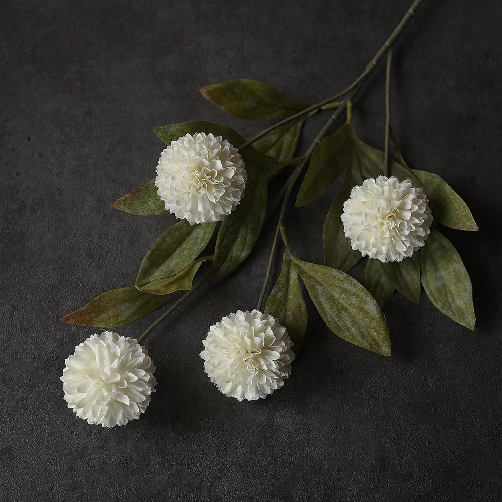 6Pcs 27"Artificial Pompon Mum Stems Silk Flowers for Vase Decor(Cream)