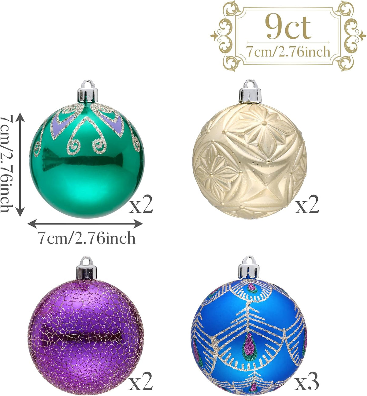 Valery Madelyn 9ct Christmas Ball Ornaments Tree Decorations Set 2.76 Inch