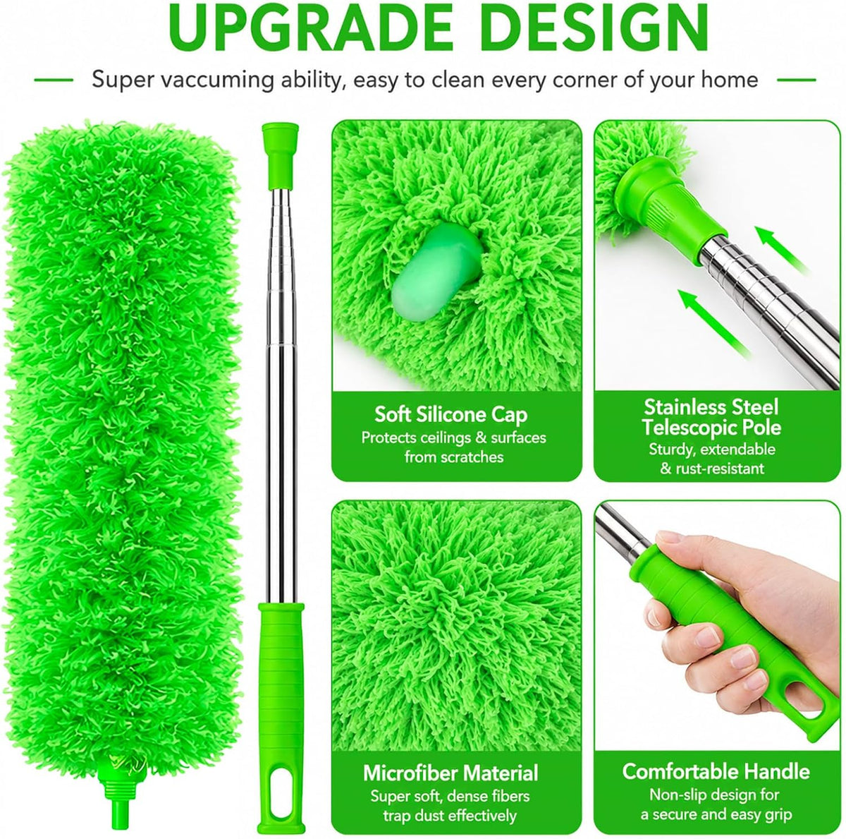 AZUN Microfiber Duster for Ceiling Fans, 30-100 in Telescoping Pole, Green